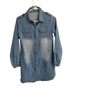 Hengsheng Woman's Collard Long Sleeve Denim Jean Dress size S